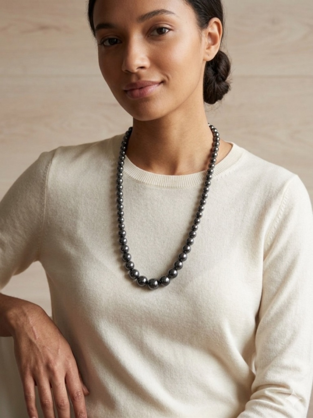 Graduated Hematite Beaded Necklace